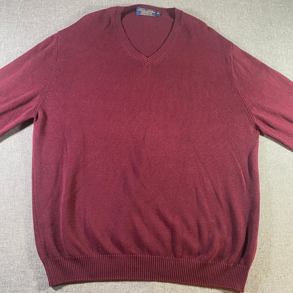 Brooks Brothers Mens XL Sweater V Neck Long Sleeve Burgundy Cotton Knit USA
